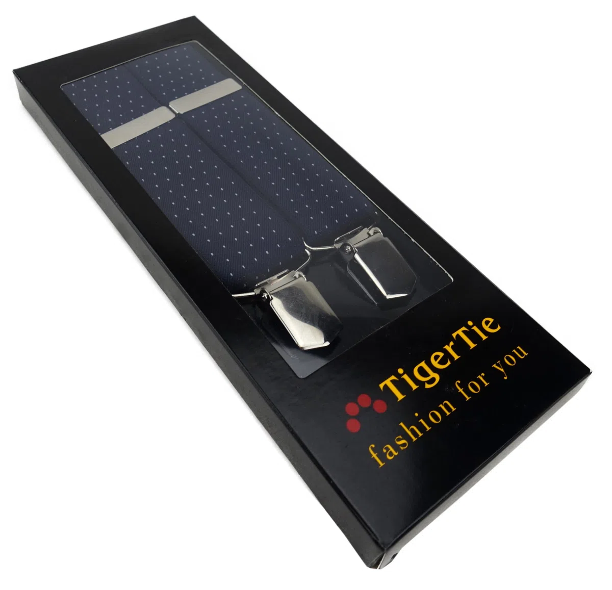 TigerTie - Bretelle unisex a Y con 3 clip molto robuste, a pois, lavorazione di alta qualità, larghezza 35 mm