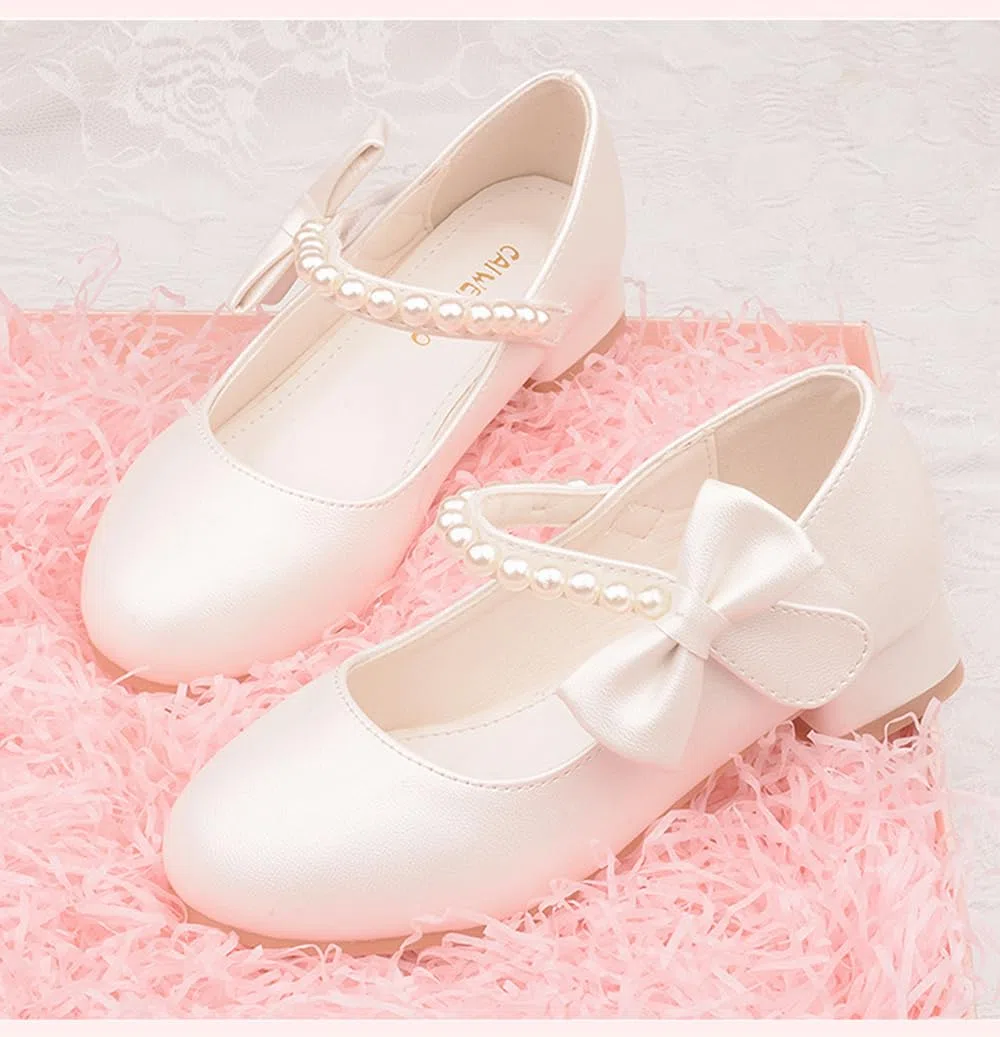 Scarpe da Principessa per Ragazze Perle Papillon Scarpe Eleganti Mary Jane Bambina con Tacco per Matrimoni e Feste