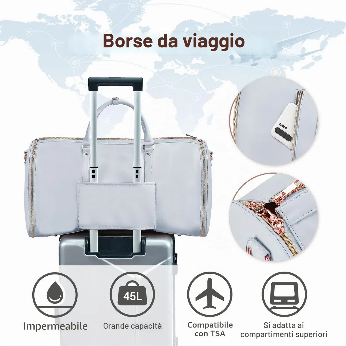 Borsone da viaggio per indumenti, da donna, Blu, Large