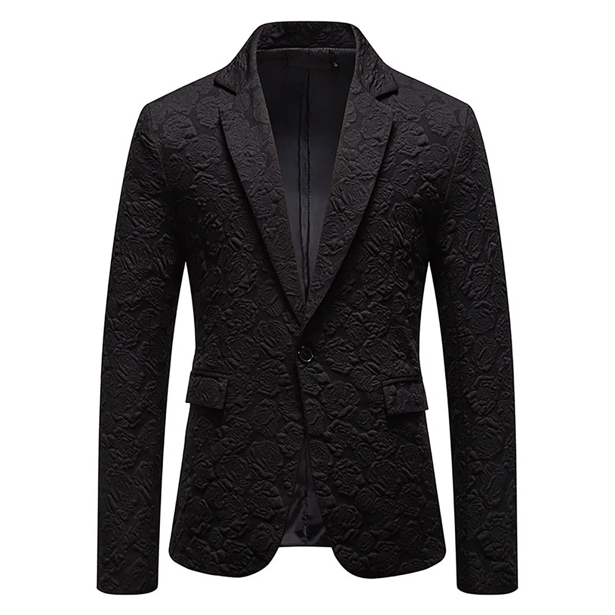 Generisch Giacca da uomo con goffratura floreale, elegante blazer jacquard per occasioni festive, giacca slim fit con superficie strutturata