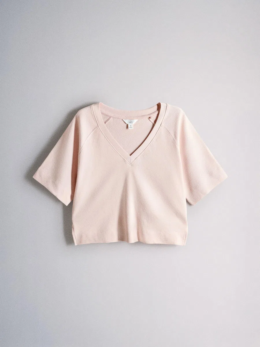 THE SET Donne Coordinato con t-shirt con scollo a V e shorts in spugna