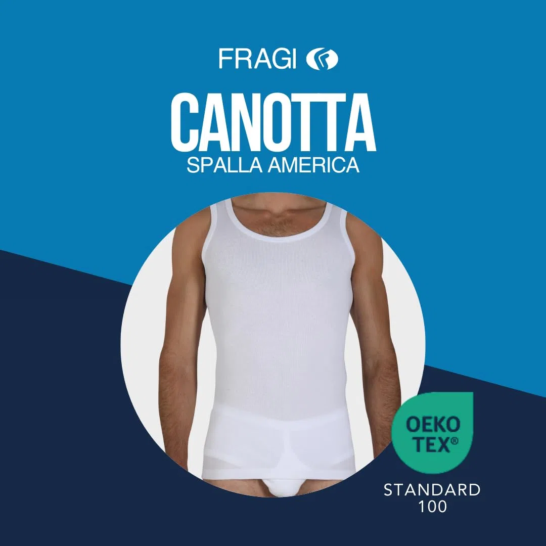 Fragi Canotta Uomo in Puro Cotone, Canottiera Intima con Spalla Larga in Tessuto Elastico Senza Cuciture Seamless, Made in Italy