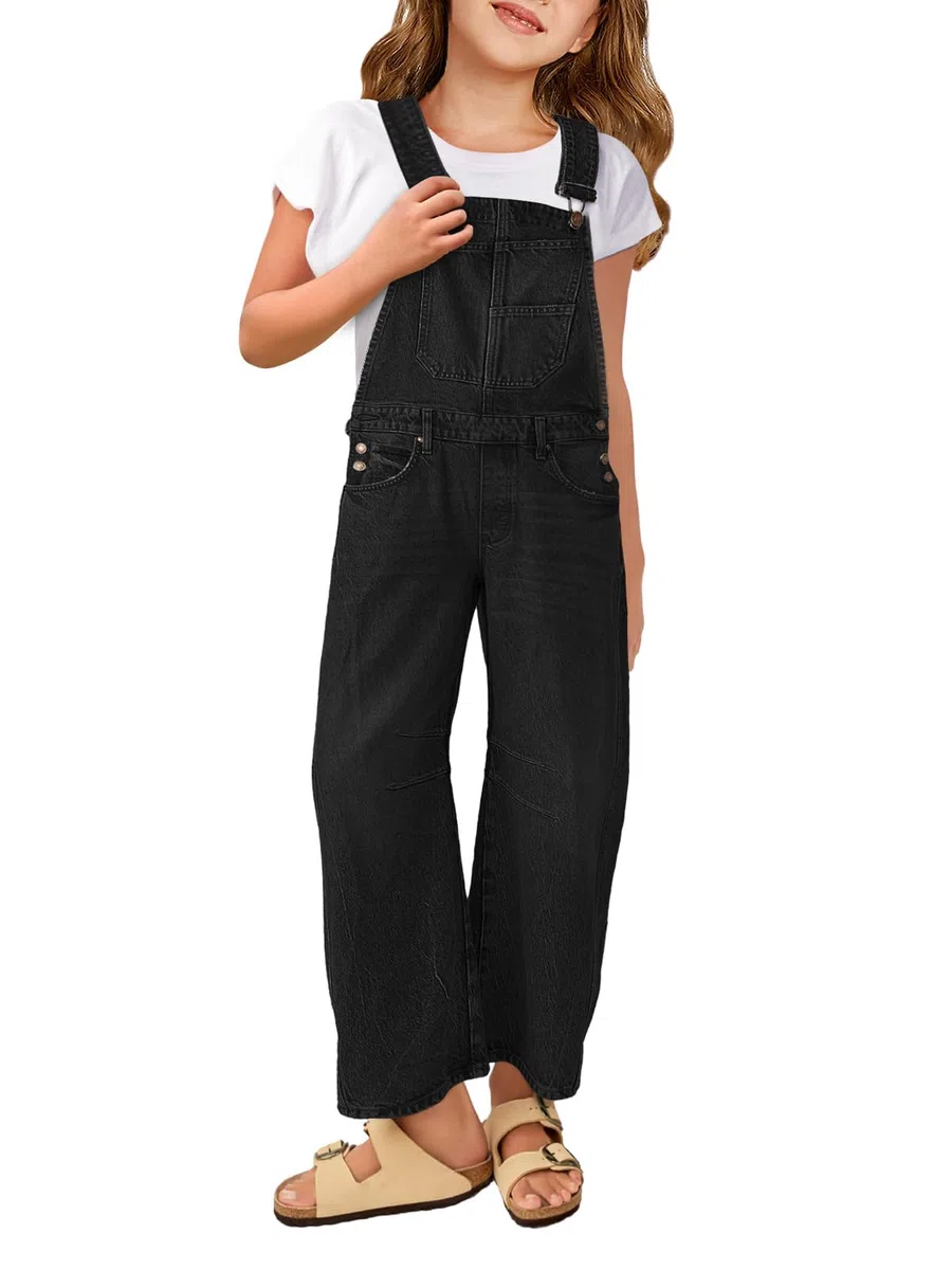 Haloumoning Denim Jumpsuit Girls Jeans Salopette Bambini Senza Maniche Lunghe Tuta Casual Loose Fit Pagliaccetto con Tasche