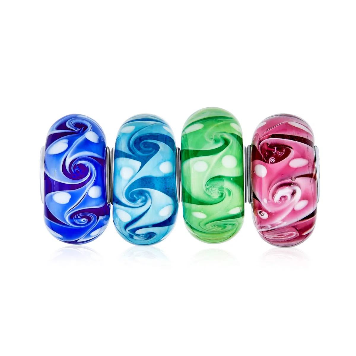 Bling Jewelry Vetro Di Murano Multi Colore Mix Bundle Set Di 4 Distanziatore Perlina Adatta Europeo Oceano Onda Vortice Fascino Per Donne Teen .925 Sterling Silver Adatto Bracciale Europeo