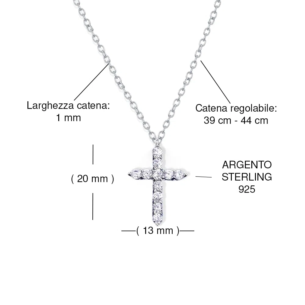 Collana Donna Croce Argento Sterling 925 Prima Comunione con Zirconia Cubica Placcatura in Oro, Bambina Regalo per lei Ragazza compleanno - Cofanetto con DEDICA incluso