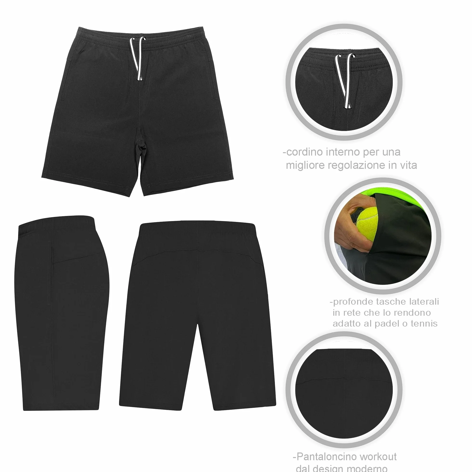 Completo Padel Uomo Personalizzabile Traspirante composto da Maglia e Pantaloncini Con Tasche, Abbigliamento Padel Made In Italy
