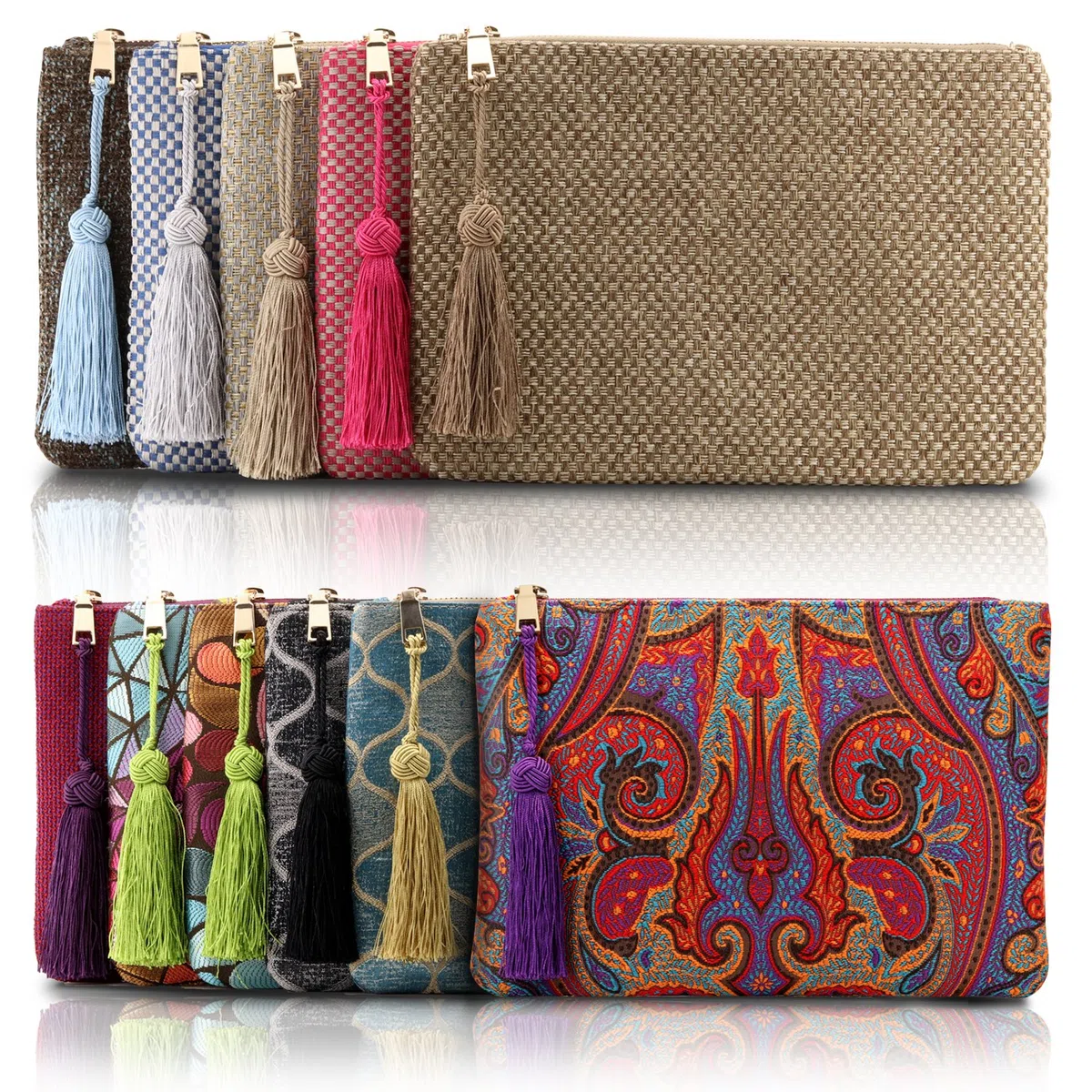 Otto Angelino Pochette di Design da Donna in tessuto con Nappina sulla Zip - Perfetta per organizzare la borsa, per trucchi, chiavi, specchietto e carte di credito, come pochette per la sera
