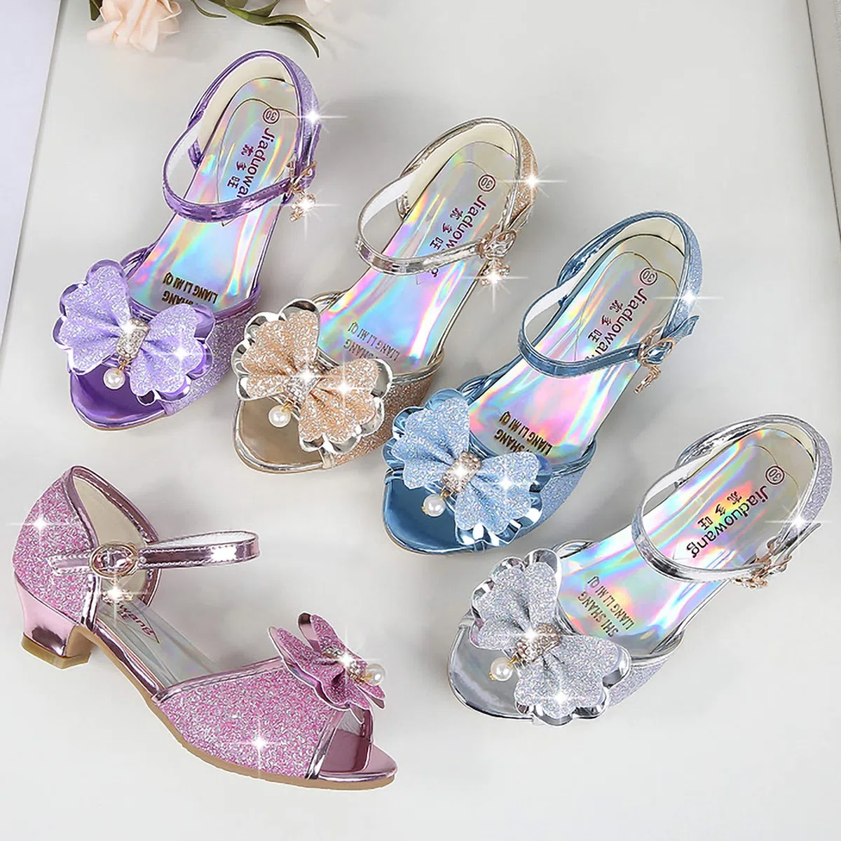 New front YONIER Scarpe con Tacco Ragazza Ballerine Bambina Cerimonia Festa Lustrino Nozze Scarpe da Principessa Eleganti Piatto Singole Ballerina Bimba Cristallo Bling Sandali
