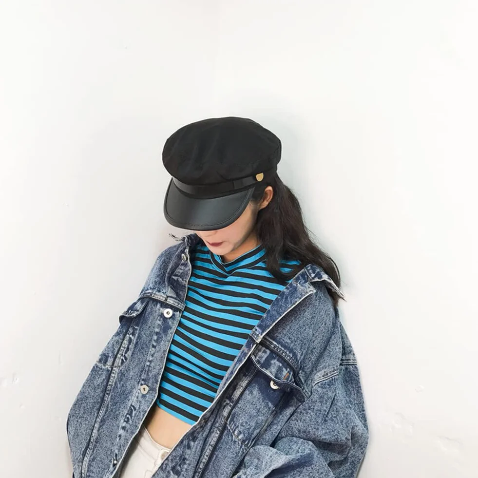 VASANA Nero Classico Vintage Newsboy Cap Peaked Beret Chauffeur Cappello Taxi Driver Costumi Capitano Sailor