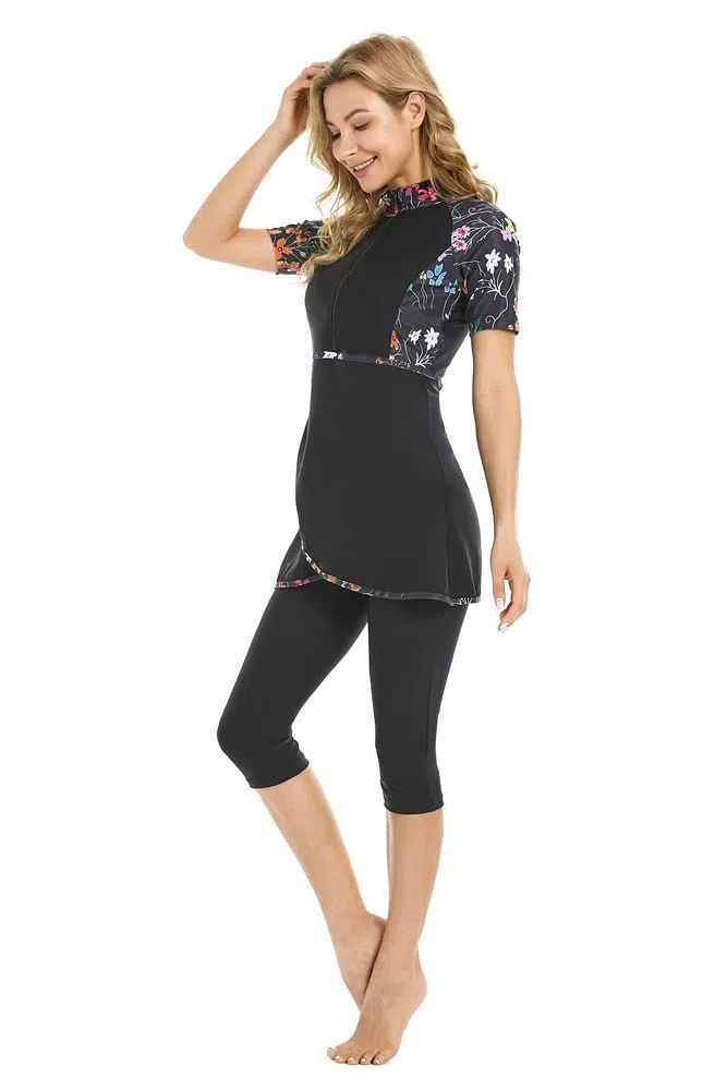 Rash Guard da Donna Costume da Bagno Modesto per Ragazze Manica Corta Bikini Costumi da Bagno da Surf Burkini