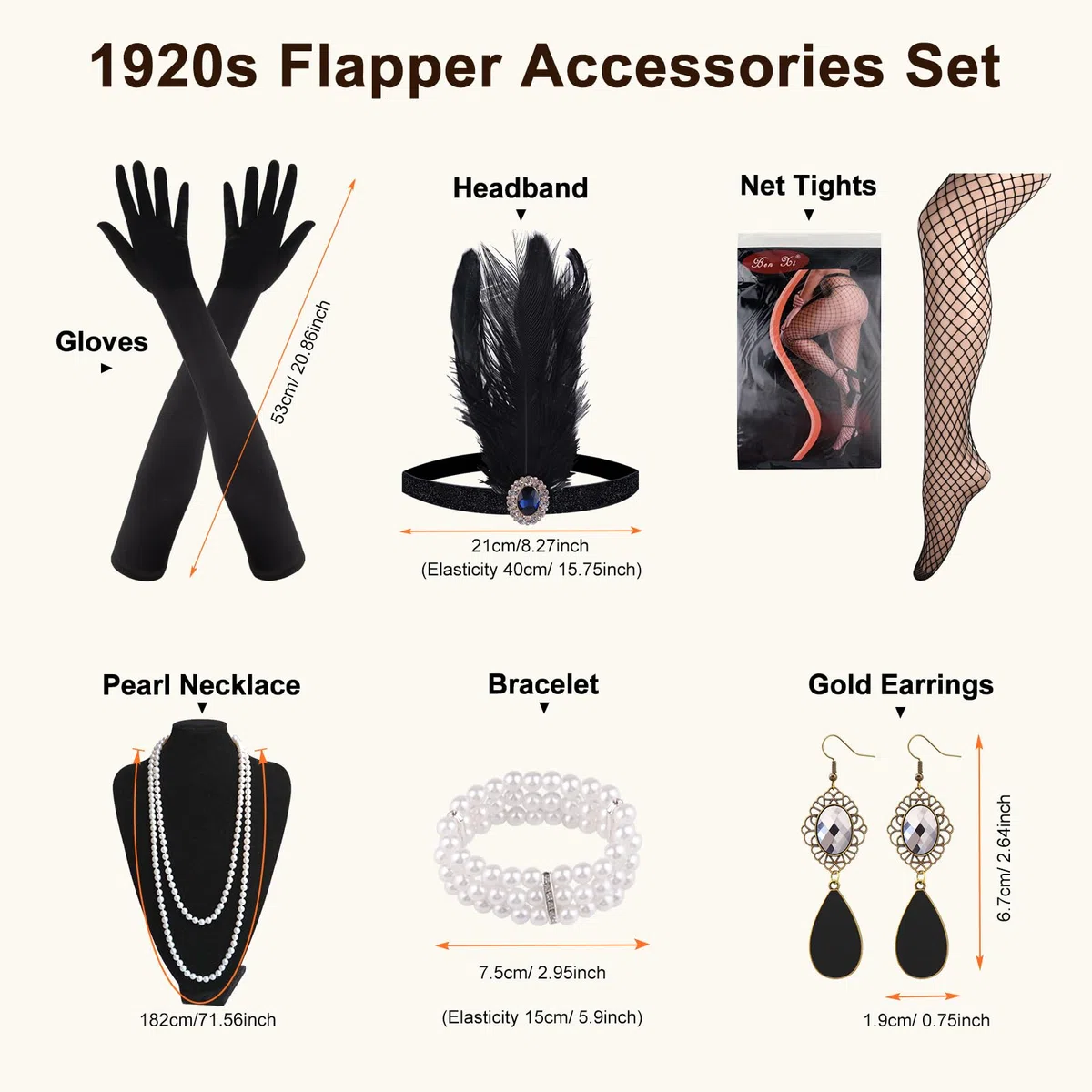 ELECLAND Abito con frange con paillettes con scollo a V anni '20 e set di accessori anni '20