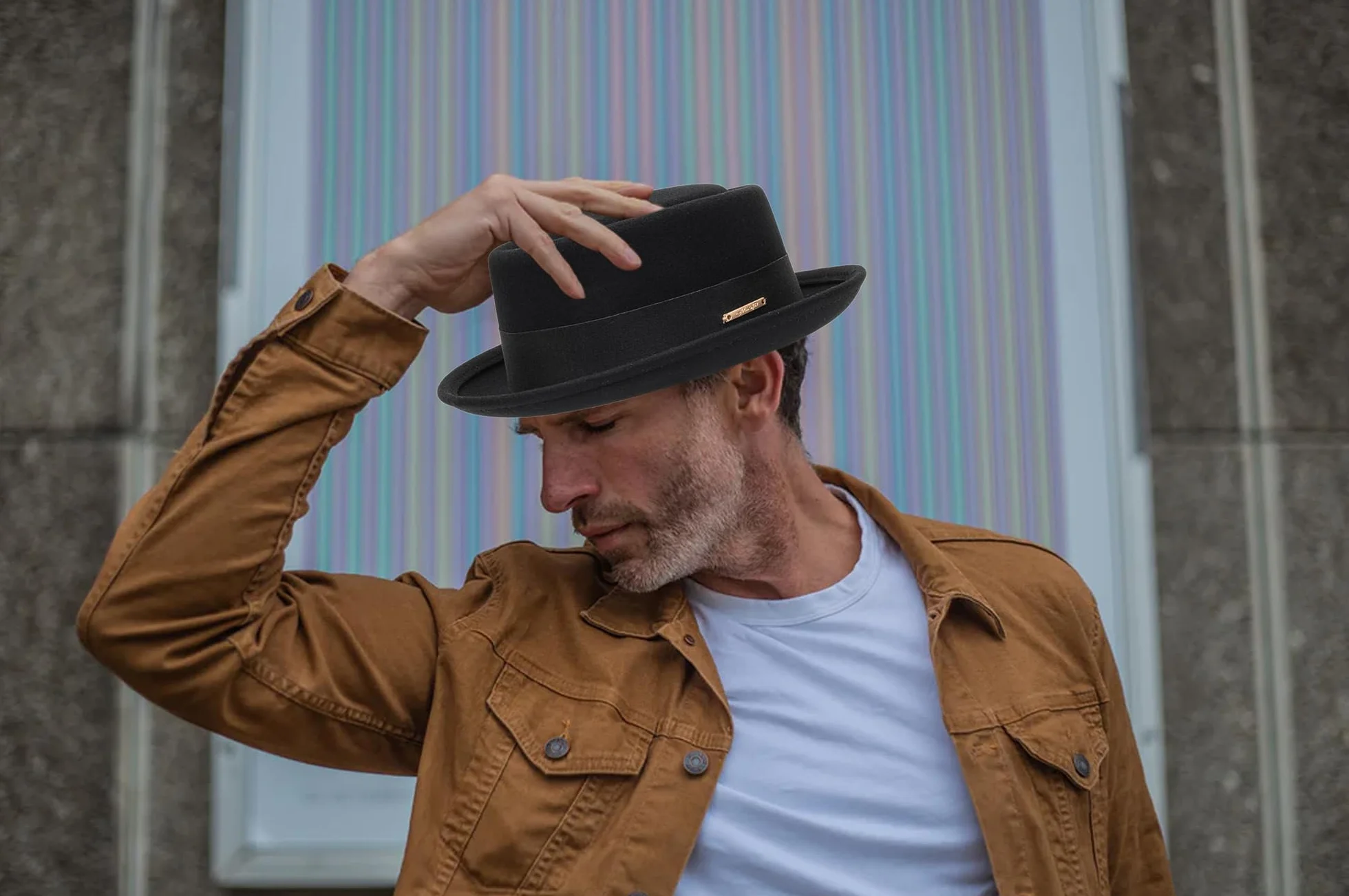 Cappello a bombetta da uomo con parte superiore piatta, in lana, stile vintage Porkpie