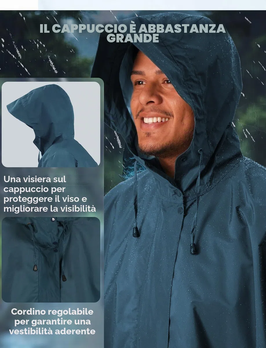 ANYOO Impermeabile Poncho Antipioggia con Cappuccio e Maniche, Giacca Antipioggia Leggera e Antivento per Donne e Uomini