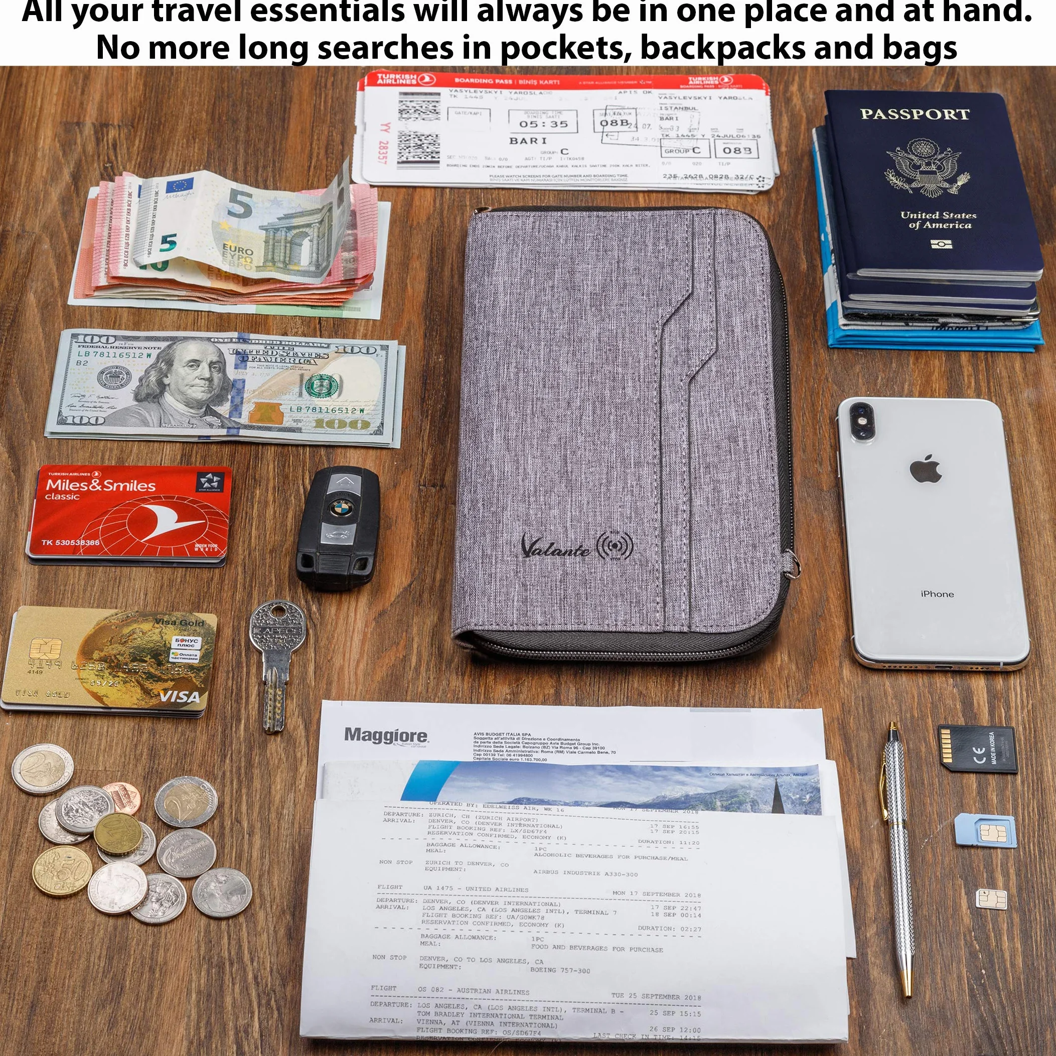 Valante - Portadocumenti da viaggio per famiglia, con porta passaporto RFID