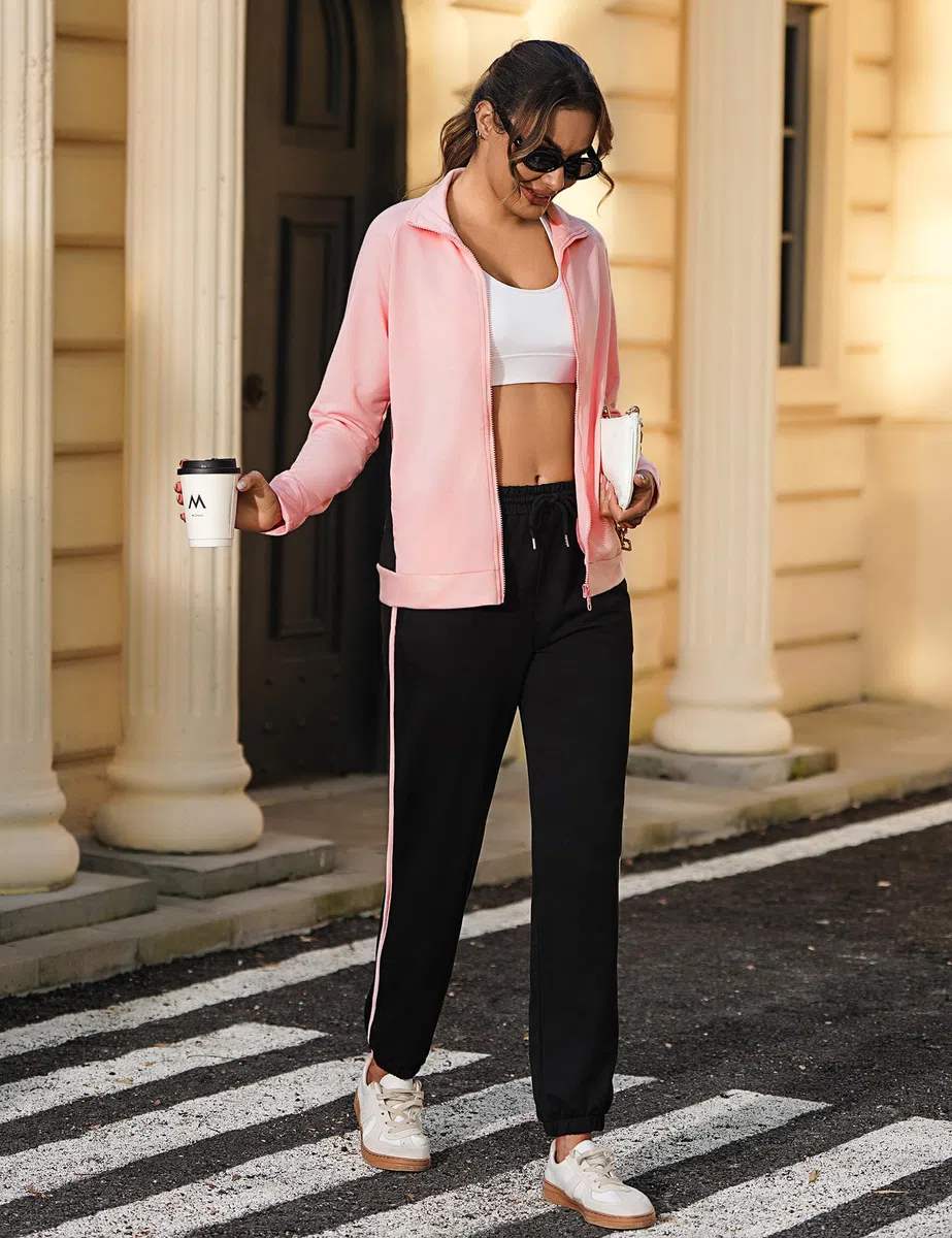 Uniexcosm Full-Zip Tuta Sportiva Donna Con Maniche Raglan E Finiture A Contrasto Tuta Da Jogging Da Donna