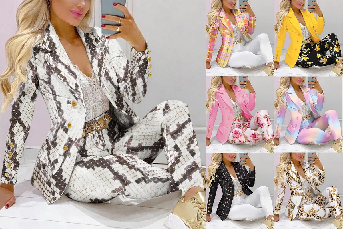 ORANDESIGNE Donna Tailleur Pantalone Completo Blazer Maniche Lunghe Pantaloni Ufficio Giacche da Abito in Due Pezzi Set per Matrimoni e Feste