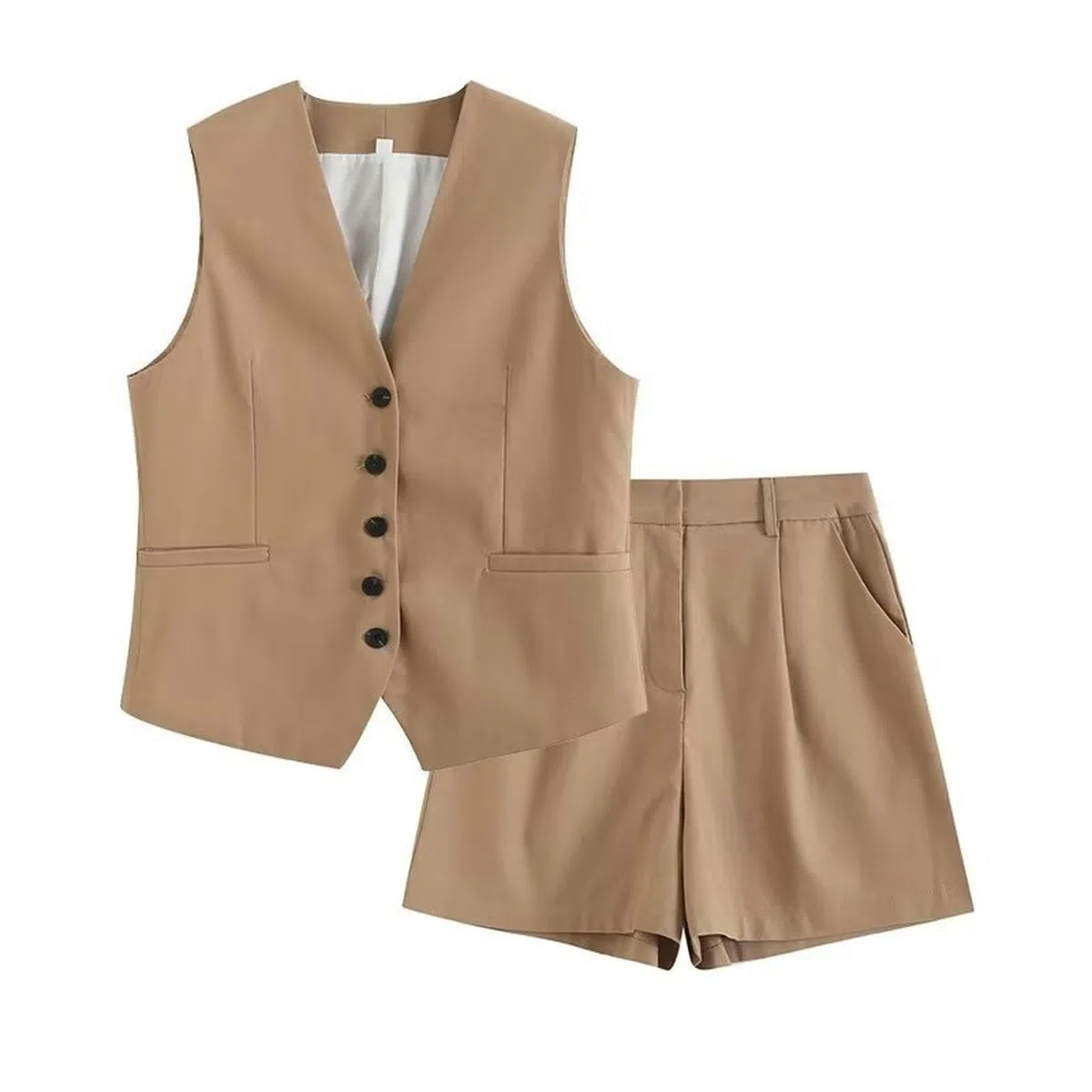 Set Gilet Casual Estivo Set Gilet Ampio in Misto Lino + Pantaloncini Set Donna-Abito Blu Navy A0-L