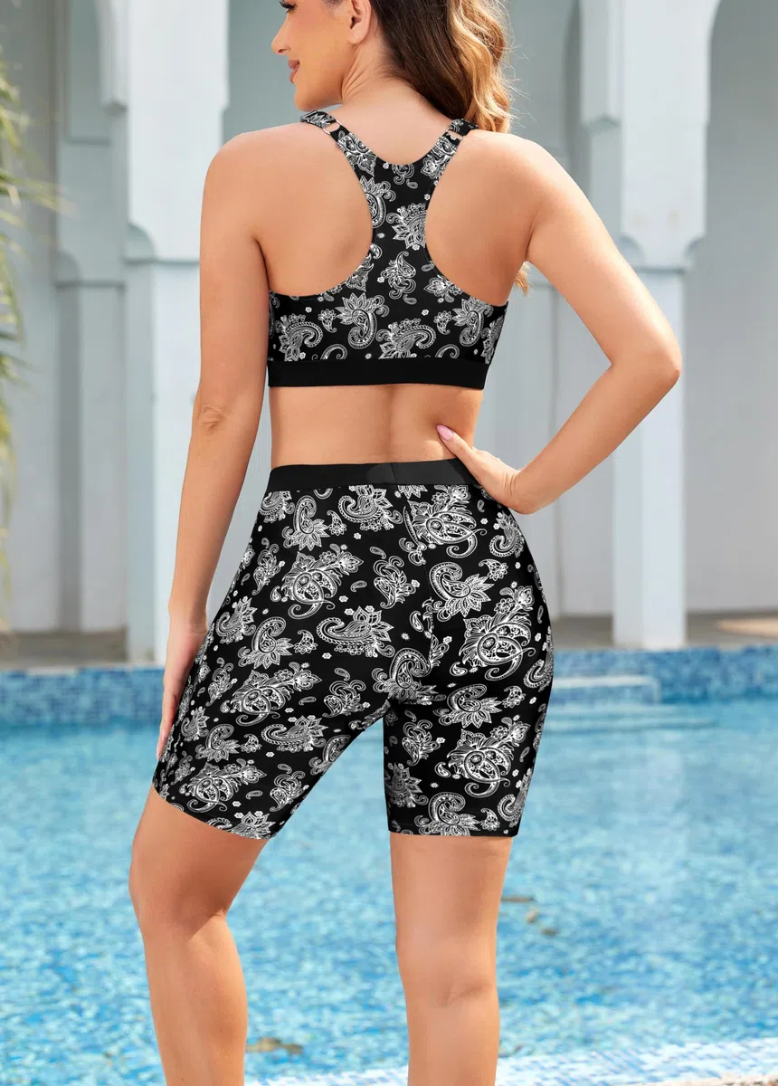 SHEKINI Rashguard, set da 3 pezzi, costume da bagno da donna, con reggiseno integrato, canotta a maniche lunghe, con chiusura lampo