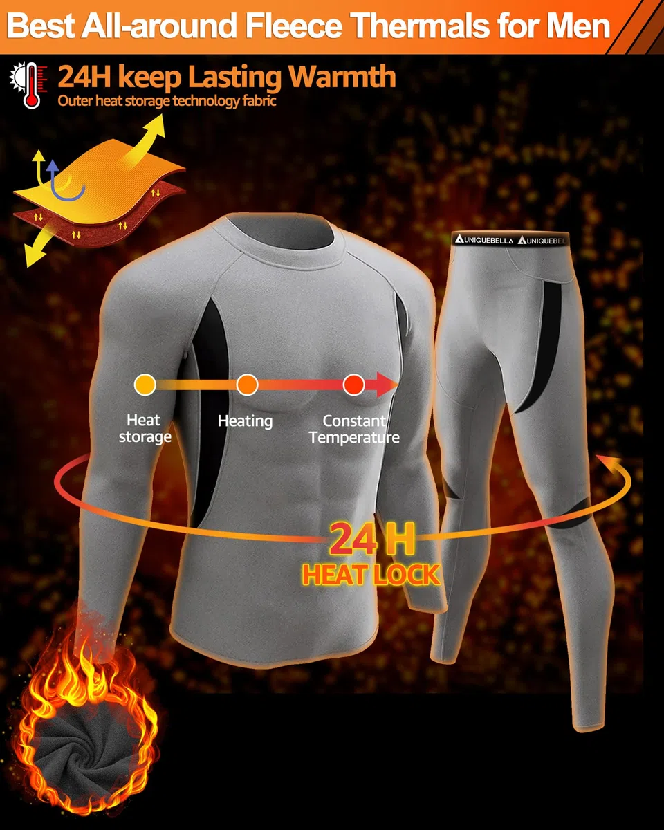 UNIQUEBELLA Tuta Sci Termica Intimo Termico Manica Lunga Maglietta Termica + Pantaloni Lunghi Termici, Sport Invernali, Set Termico Uomo
