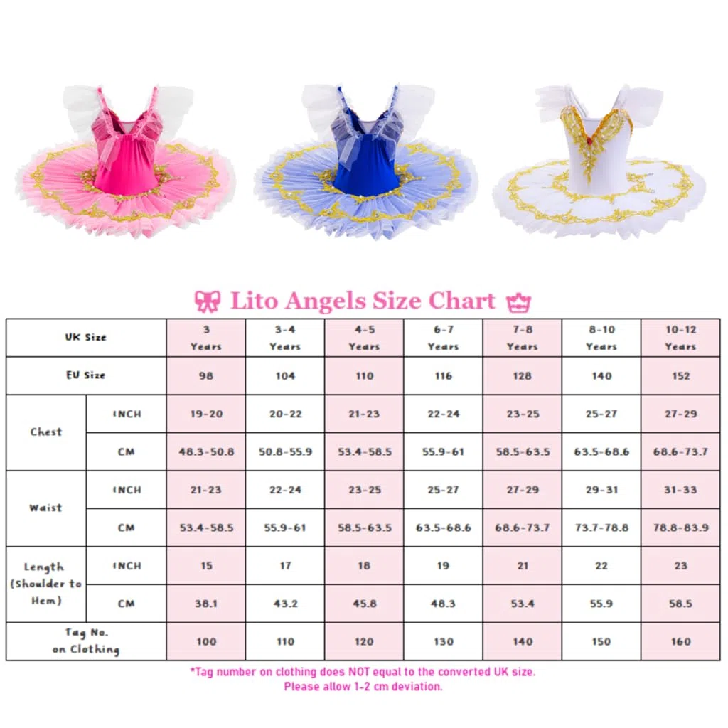 Lito Angels Abito tutù da Balletto per Bambina, Costume da Ballerina con Applicazioni Dorate e Strass, Perfetto per Spettacoli, Danza, Feste e Scuola