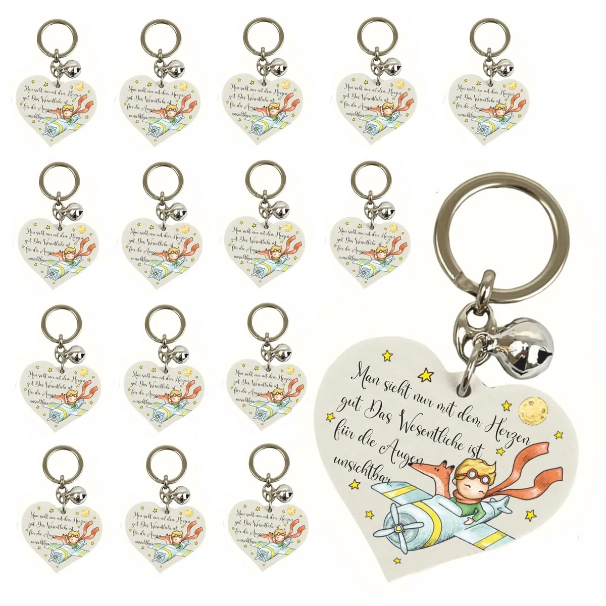 Regalami 16 Glücksbringer-Schlüsselanhänger mit Glöckchen – Perfekt als Geschenk oder Gastgeschenk zum Kleinen Prinzen