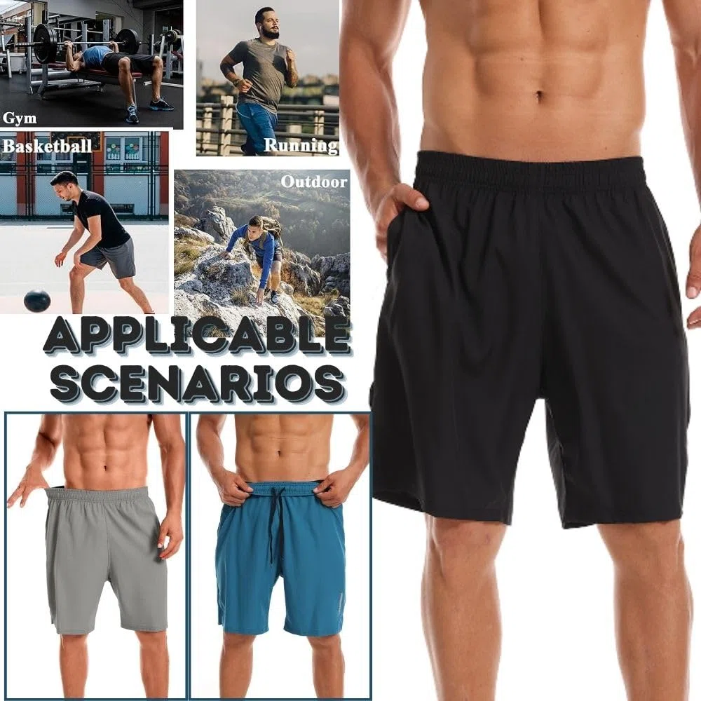 Pantaloncini sportivi da uomo, ad asciugatura rapida, per palestra, corsa, allenamento, 3 pezzi