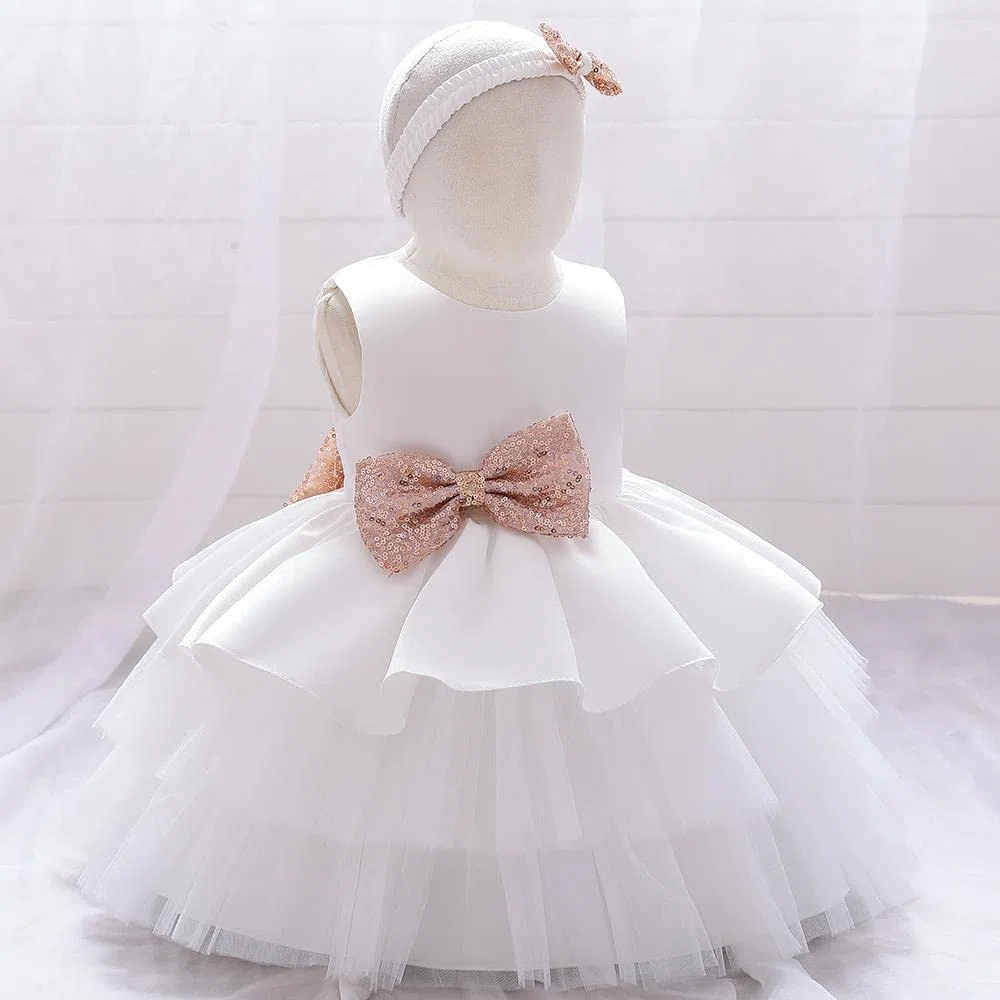 Lito Angels Vestito a Strati Damigella Abito da Festa Cerimonia Elegante con Fascia per Bimba e Bambina, Bianco/Blu Reale/Viola/Alzavola