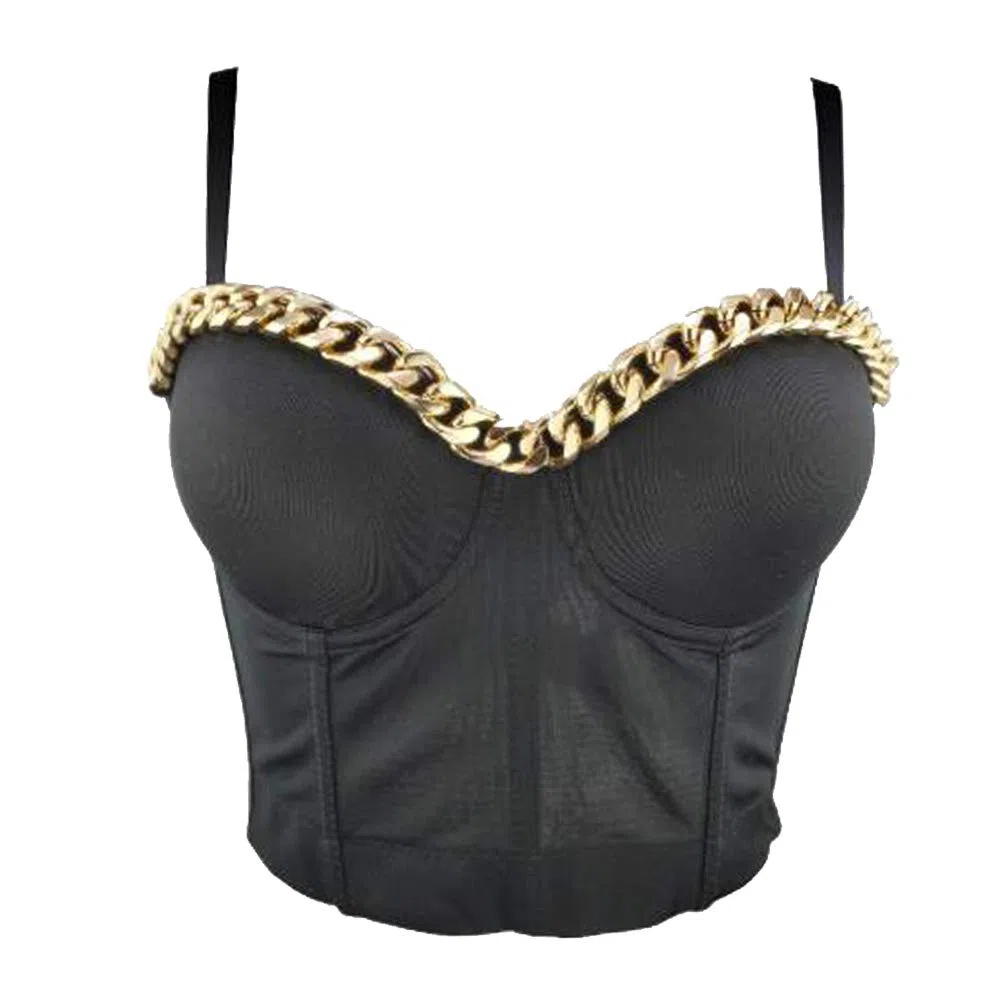 Punk Goth Push Up Bra Top Clubwear Party Catena corsetto Bustier Crop Top