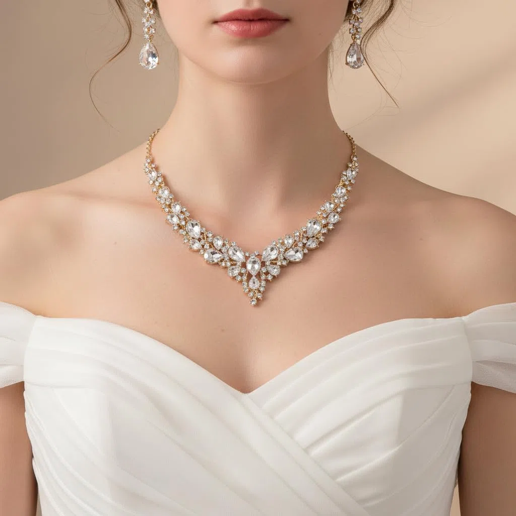 EVER FAITH Gioielli da sposa per le donne, Cristallo austriaco Goccia Cluster Collana Dangle Orecchini Link Set Bracciale