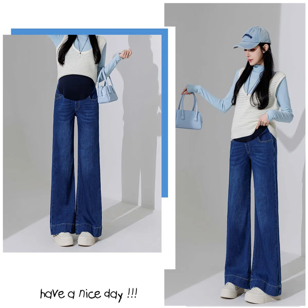 Jeans in gravidanza Bootcut con vita regolabile – Eleganti pantaloni in denim con tasche per donne fino a 175 cm – Jeans stretch Bootcut per donne incinte