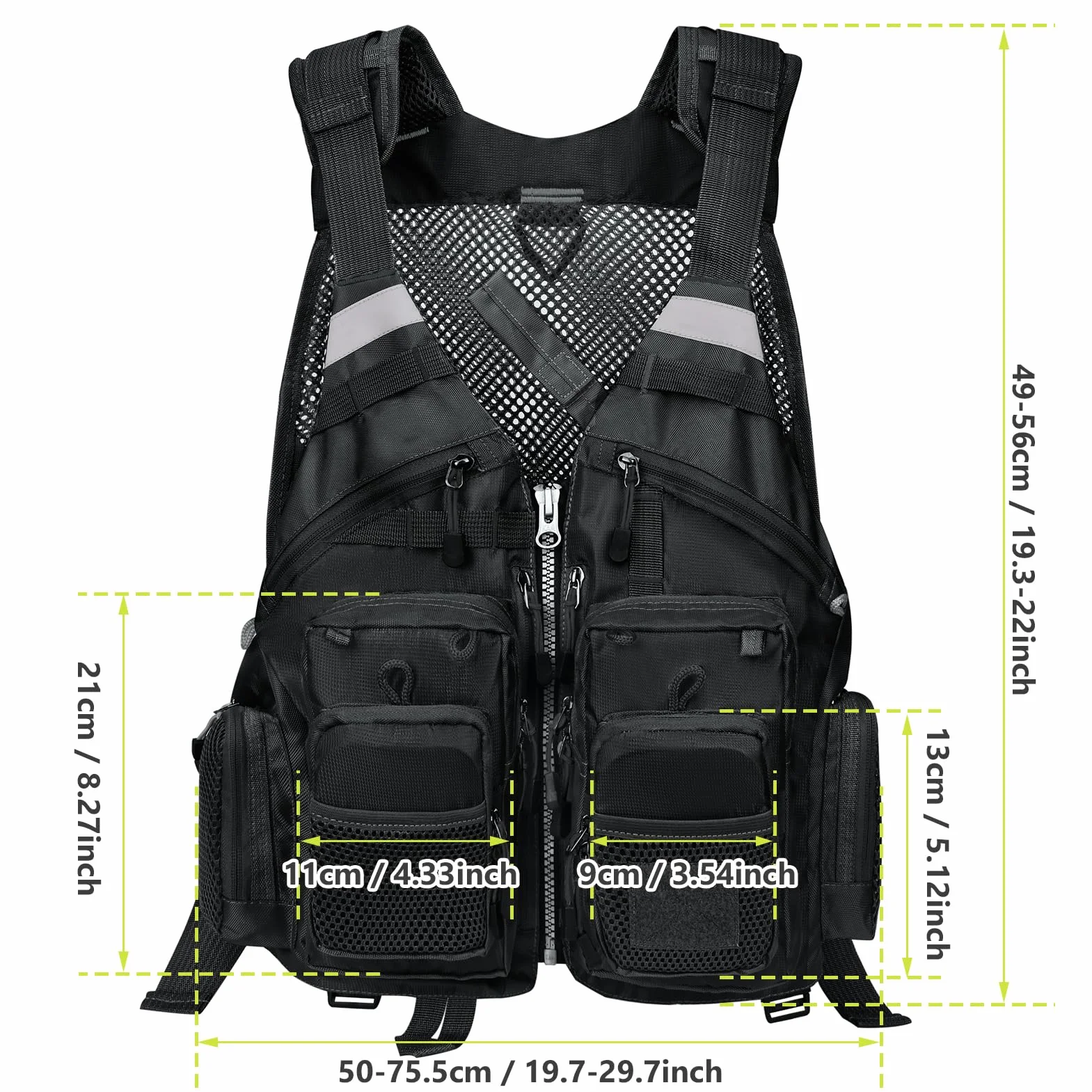 Gonex Gilet da Pesca a Mosca per Uomo e Donna, Comodo Gilet da Pesca Regolabile con Strisce Riflettenti Multitasche per Pesca a Mosca, Pesca Alla Trota Nel Laghetto