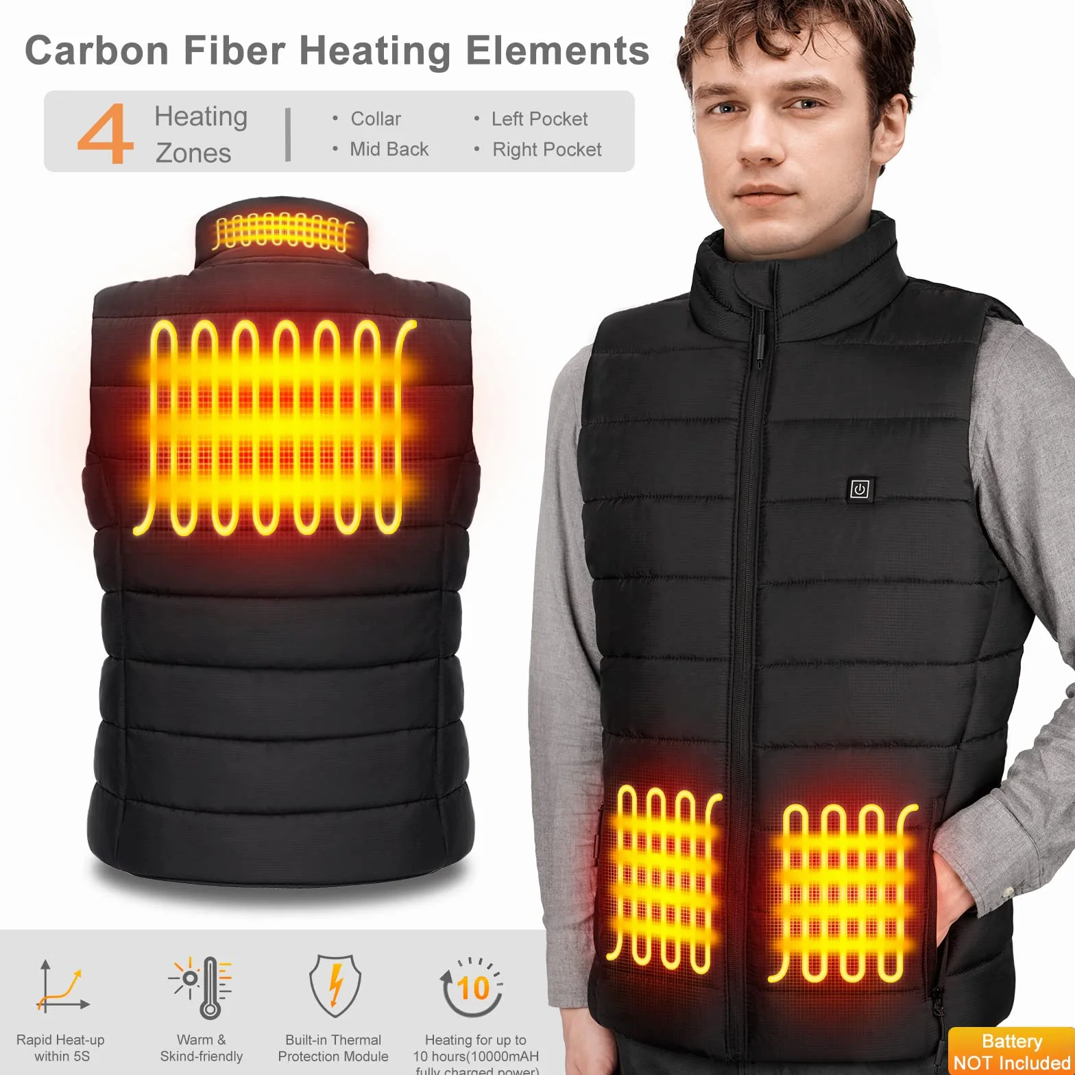 AGUG Gilet Riscaldato per Donna/Uomo, Giubbotto Riscaldante Elettrico 3 Livelli Di Temperatura Lavabile Giacca Riscaldabile per Inverno Caccia Moto Lavoro All'aperto Campeggio Ciclismo (No Batteria)