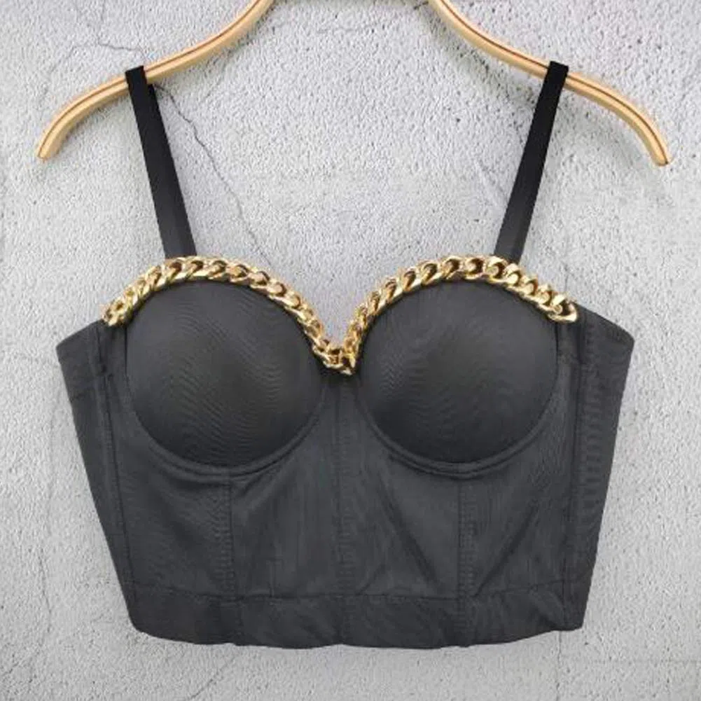 Punk Goth Push Up Bra Top Clubwear Party Catena corsetto Bustier Crop Top