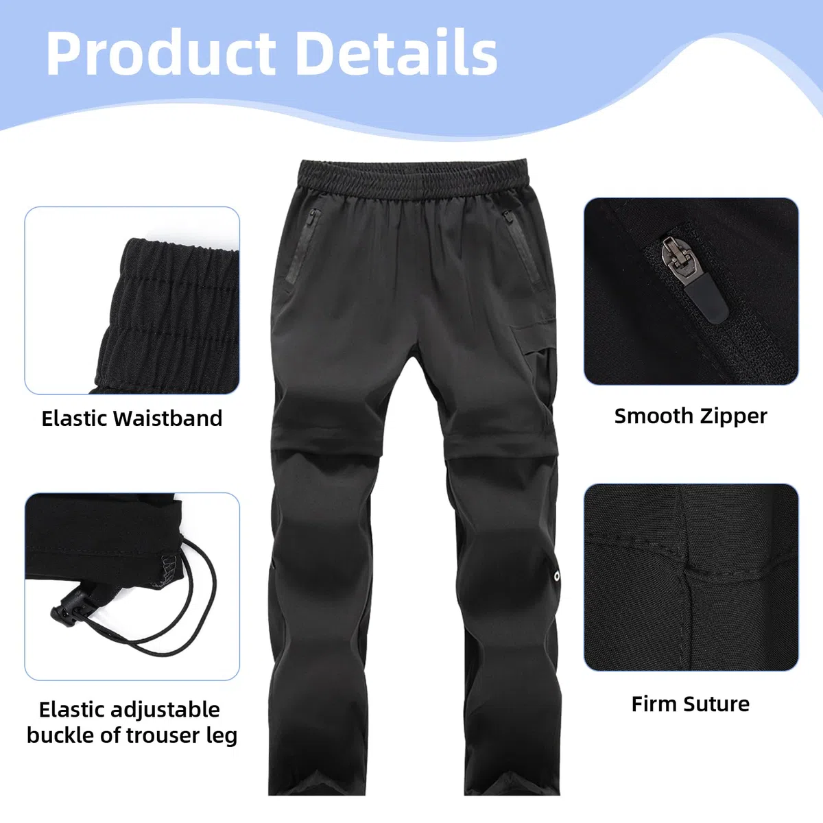 SUKUTU Pantaloni con Cerniera 2 in 1 per Ragazzi e Ragazze Pantaloni da Trekking ad Asciugatura Rapida per la Primavera e L'Estate Pantaloncini Leggeri per Le attività all'aperto