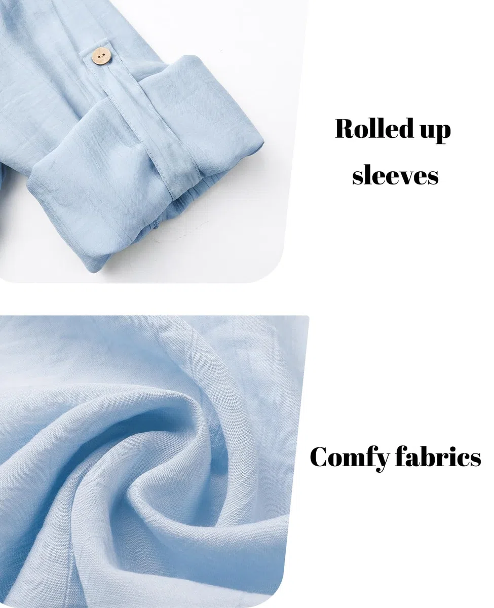 Adigaber Tuta da Ginnastica a Maniche Lunghe da Donna Camicia con Bottoni e Vestito Ampio Vita Alta Gamba Larga Coulisse Pantaloni con Tasche