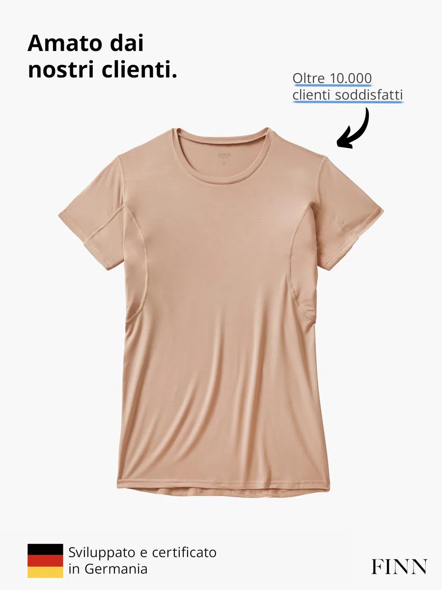 FINN Maglia Intima Anti-Sudore Uomo con Collo Rotondo e Assorbenti Ascellari Contro Sudorazione Eccessiva - Protezione Garantita Contro Le Macchie di Sudore e i Cattivi odori