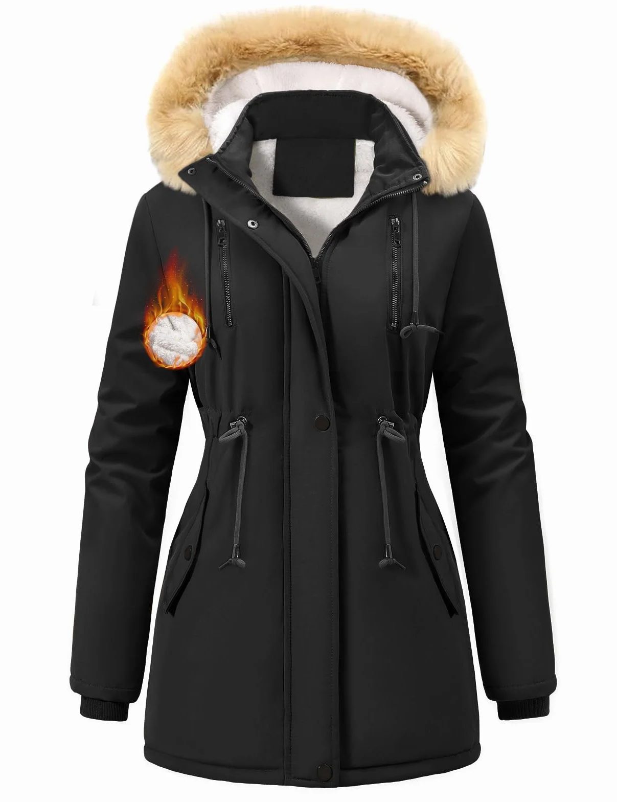 Nadeer Parka Donna Cappotti Invernali Foderato in Pile Giacca con Cappuccio in Pelliccia Sintetica Cappotto Imbottito Giubbotto con Tasche