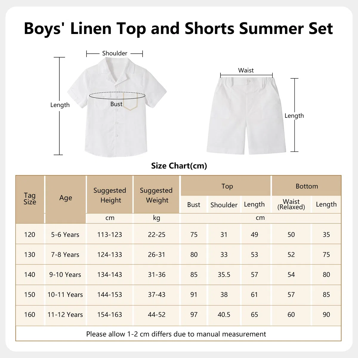 LOLANTA Set 2 Pezzi Abbigliamento Estivo Bambino, Camicia a Maniche Corte con Bottoni e Pantaloncini in Lino e Cotone, 5-12 Anni