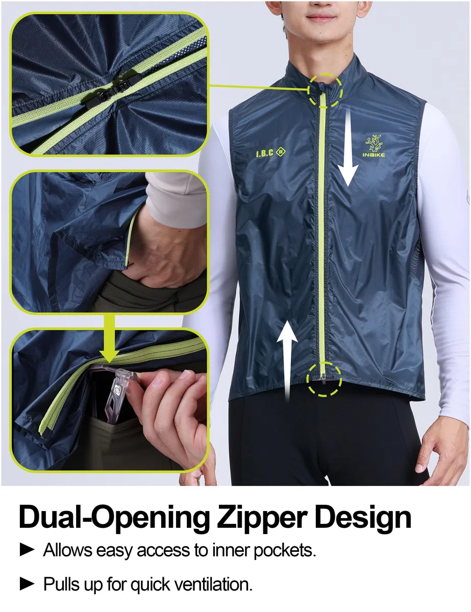 INBIKE Gilet da Ciclismo Leggero Uomo Impermeabile Antivento con Rete Traspirante Ripiegabile, con Taschino Posteriore e Riflettenti, per Corsa e Outdoor