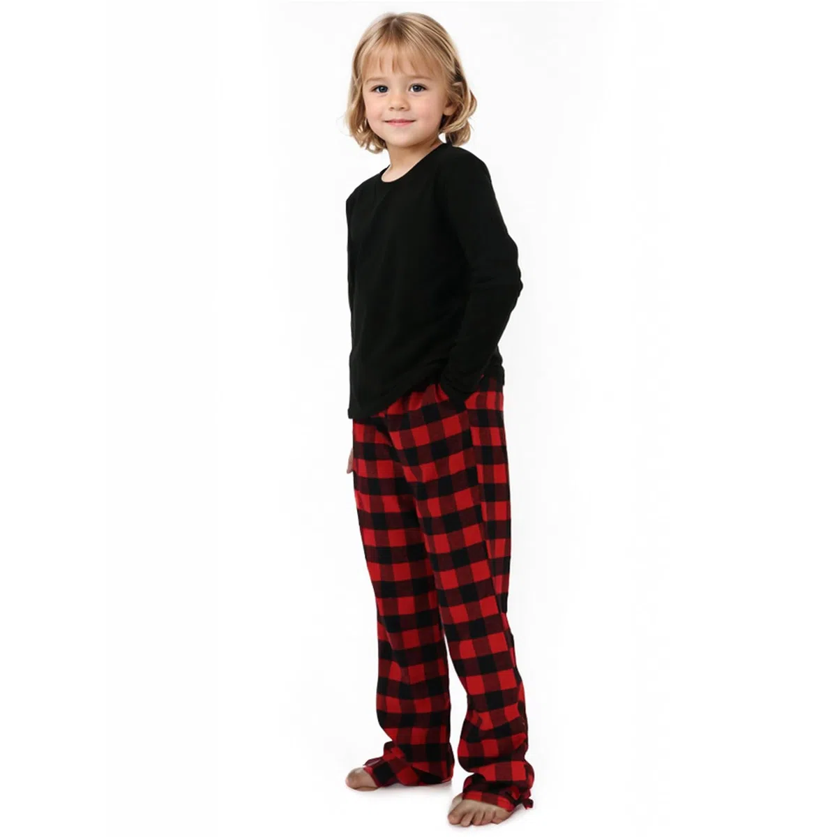 LANBAOSI Pantaloni da pigiama in flanella per bambini, con elastico in vita, per il tempo libero, in cotone spazzolato, a quadri, con tasche