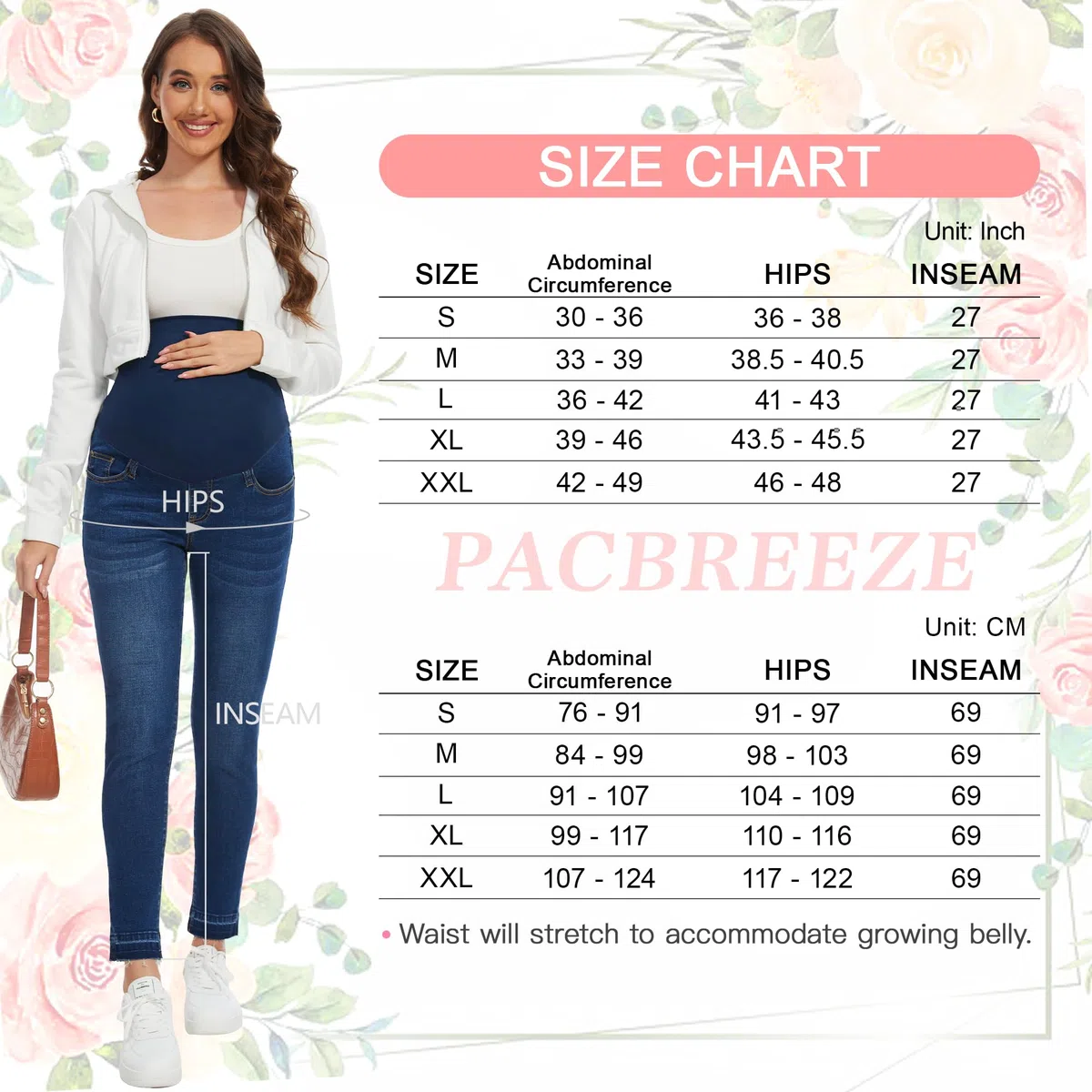 PACBREEZE Jeans premaman da donna sopra la pancia skinny pantaloni in denim elasticizzati comodi pantaloni slim gravidanza