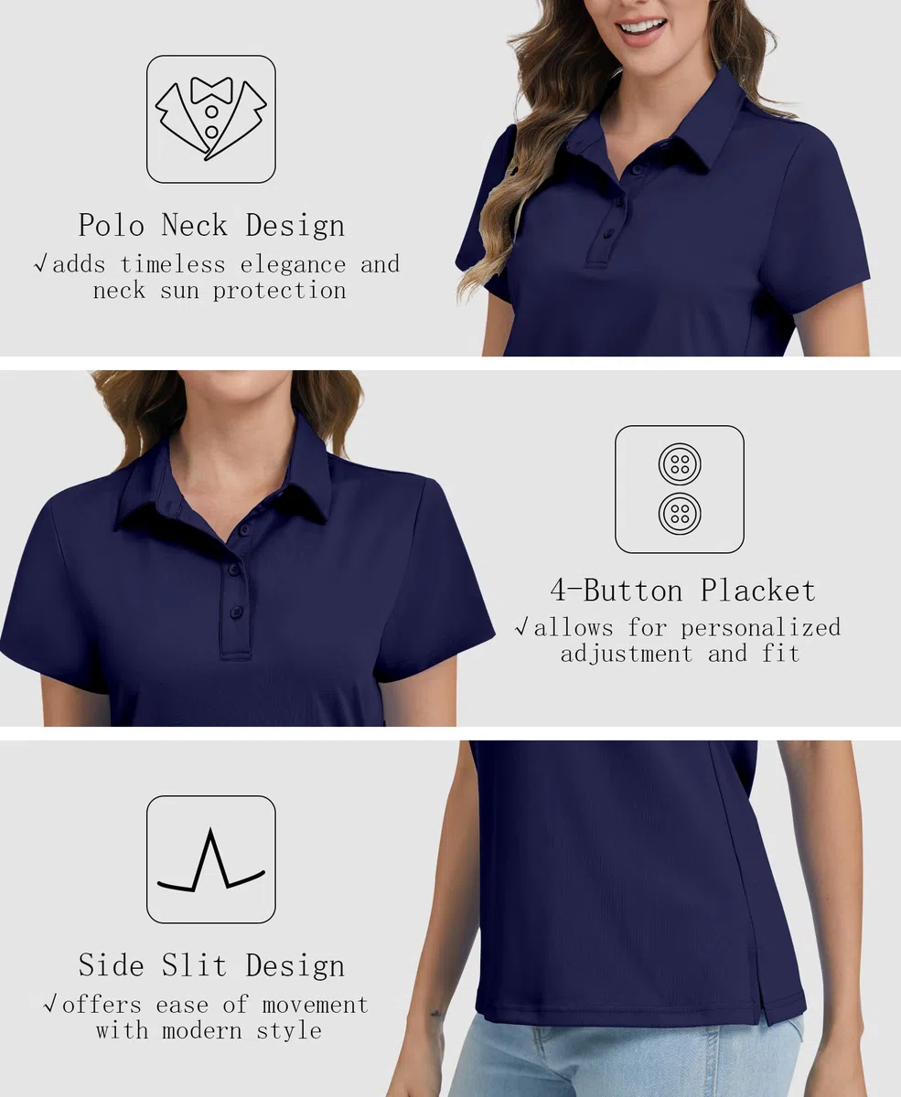 JoyGirl Polo da donna a maniche corte, ad asciugatura rapida, leggera, traspirante, da palestra, con colletto e 4 bottoni