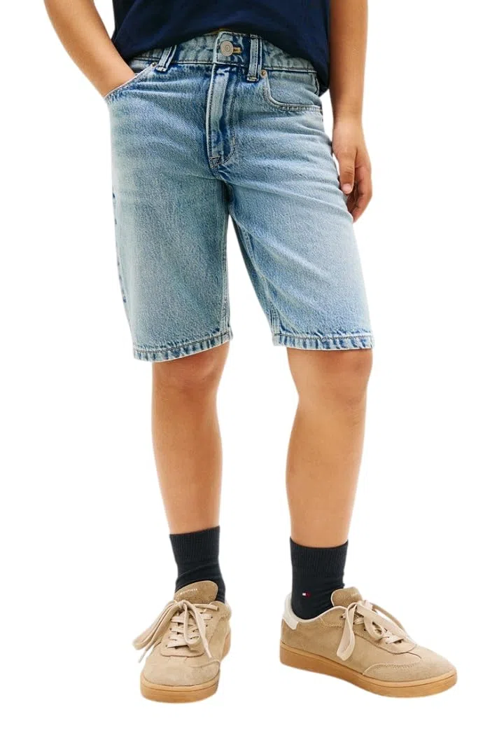 Tommy Hilfiger - Straight Mid Blue Denim Shorts Kb0kb10237, Pantaloncini Bambini e Ragazzi