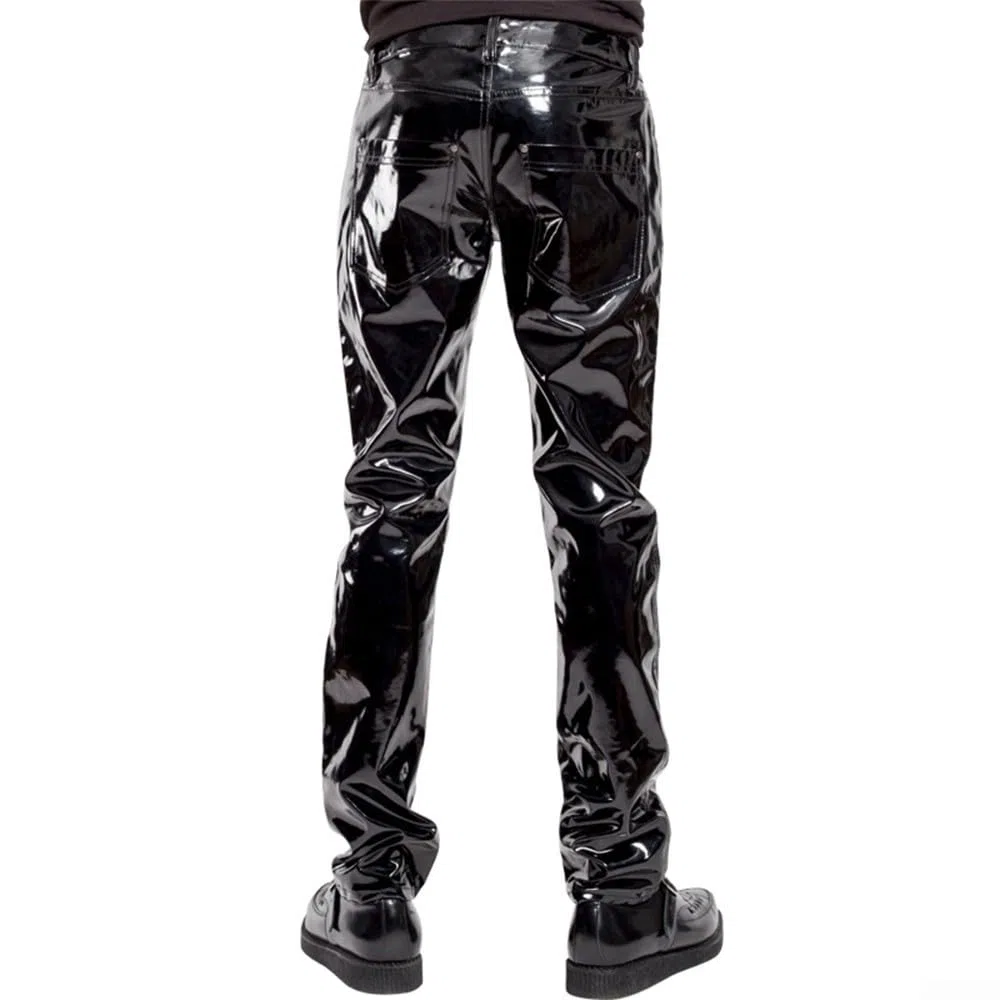 Pantaloni lunghi da uomo in PVC nero lucido, ideali per eventi di club e danza (L Nero)