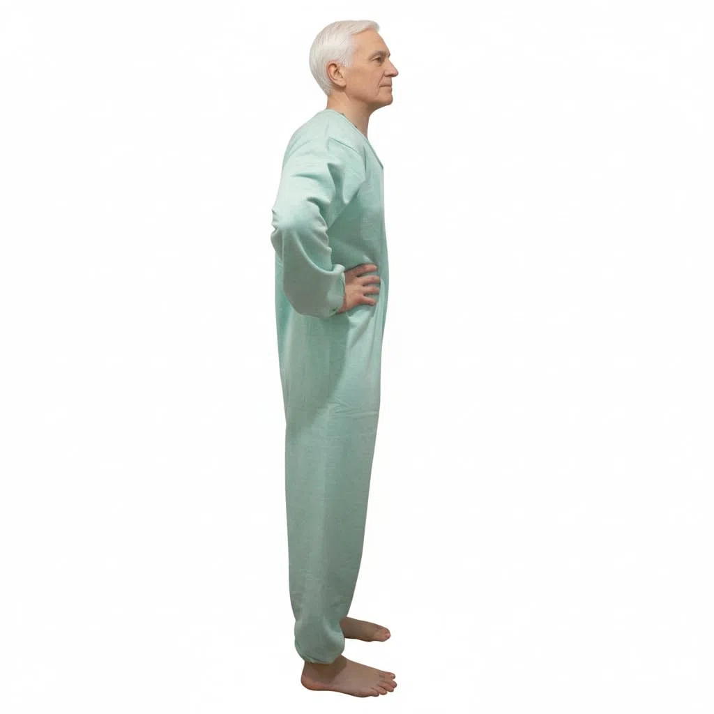 Pigiama Sanitario Intero Invernale a Manica Lunga con Zip Posteriore, Tuta Sanitaria per Anziani Disabili Degenti, Cotone Felpato, qualità Made in Italy, Unisex