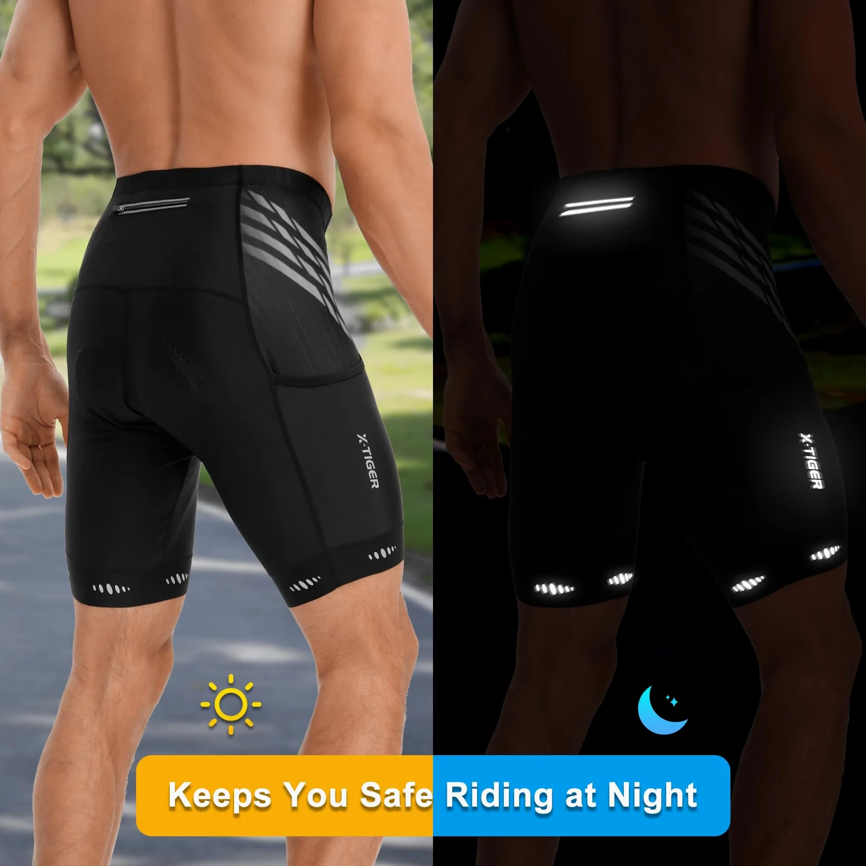 X-TIGER Pantaloncini Clismo Uomo mit 5D Gel Imbottito Pantaloni Bici MTB Traspiranti Asciugatura Rapida con 3 Tasche