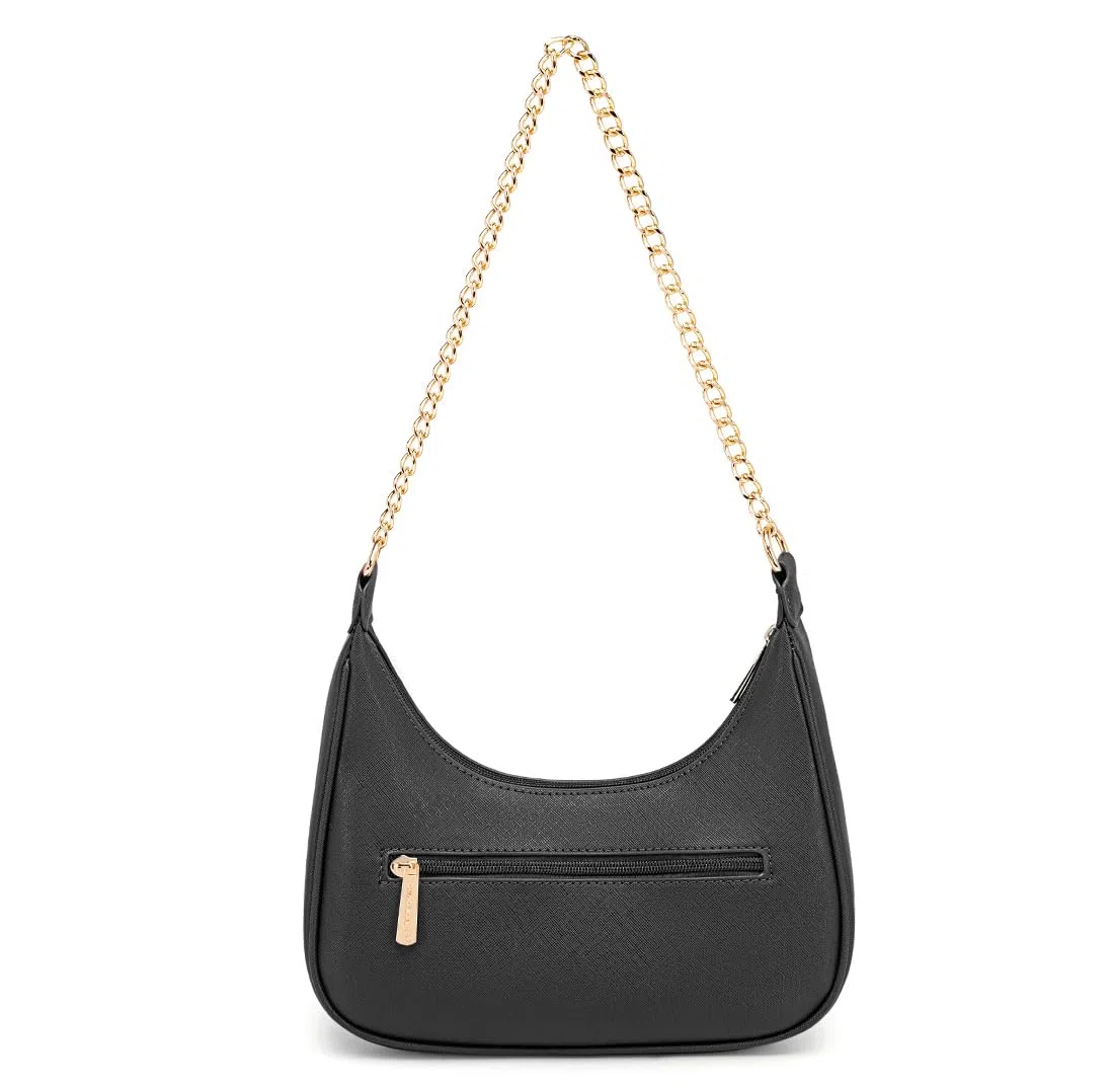 David Jones - Borsa a Spalla Donna - Borsa a Tracolla Catena Simil Pelle PU Rigida - Borsa a Mano Piccola Mezzaluna - Borsetta Pochette Borsello Hobo Clutch Sera Crossbody Bag Tendenza - Nero