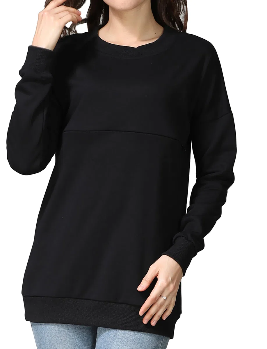 FEOYA Maglione premaman da donna, in cotone, per allattamento, a maniche lunghe, per allattamento, con chiusura lampo