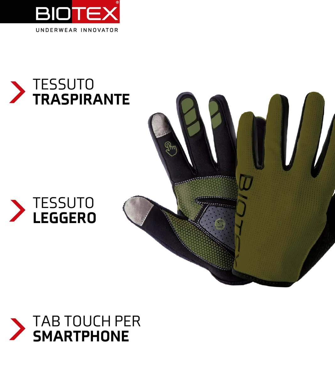 BIOTEX Guanti Epic Estivi per Bici Leggeri e Traspiranti a Dita Lunghe, con Tecnologia Touchscreen, ideale per Ciclismo su Strada o MTB