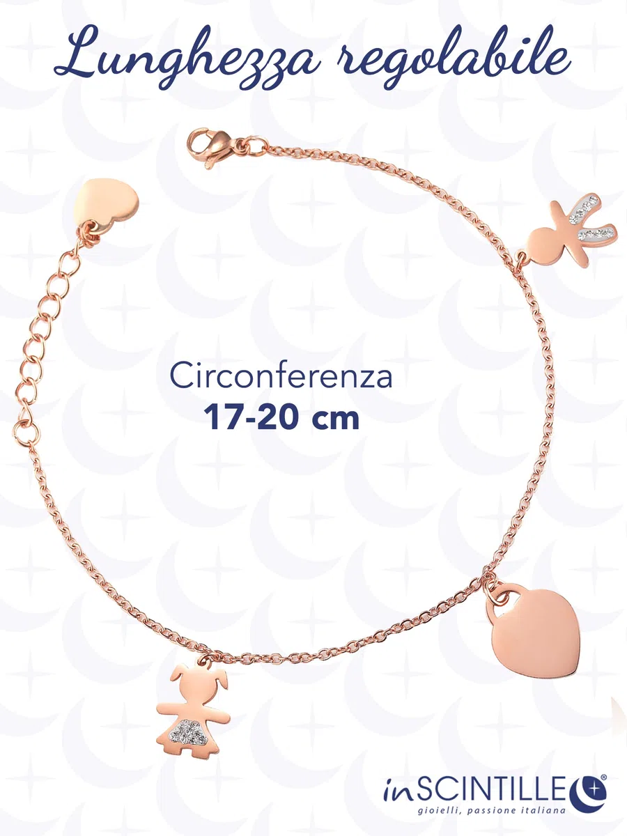 inSCINTILLE Sweet Child Bracciale Donna Acciaio con Ciondoli Bebè, Cuore, Piedini, Bracciale Mamma e Figlio, Confezione Idea Regalo Inclusa, Braccialetto Gravidanza Acciaio Inox